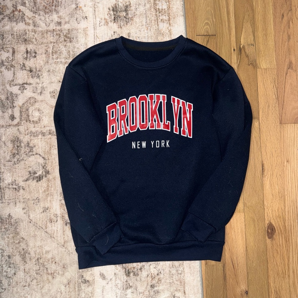 Brooklyn New York Crewneck Sweatshirt - Black with Red Lettering